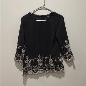 Forever 21 Black Embellished 3/4 Sleeve Blouse